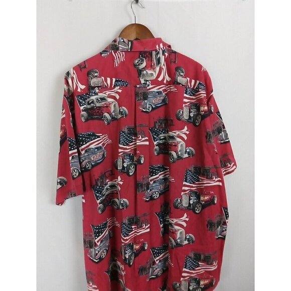 Redhead Shirt Men's Size 3XL Red Button Up Classic Car American Flag - Picture 6 of 13